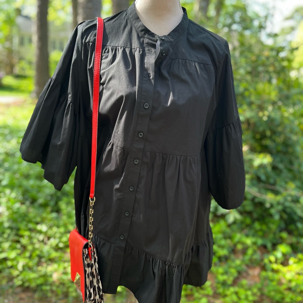 Topshop Ruffle Tiered Cotton Top, Black, Like New, Size 12